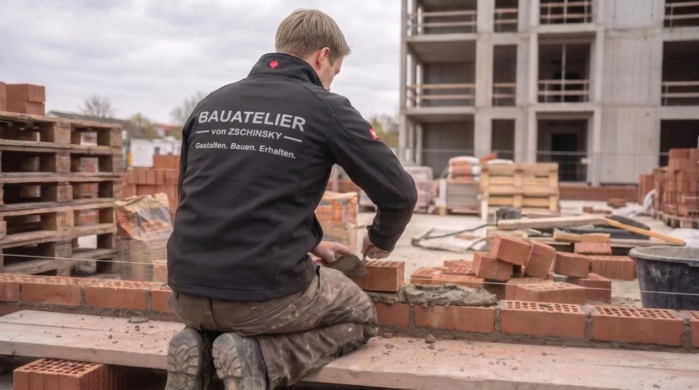 Rudi von Zschinsky mauert selbst auf der Baustelle