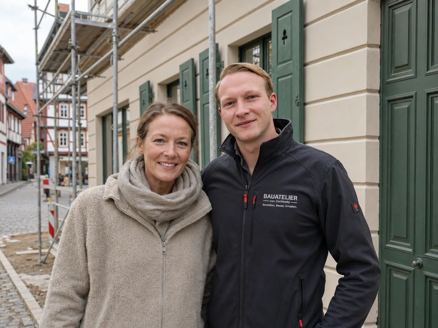 Ortstermin an der freigelegten Kellerwand eines Altbaus